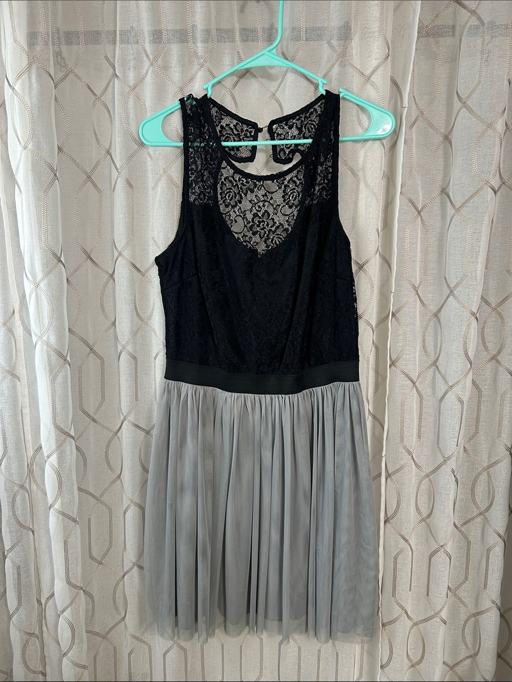 Maurices Black Lace Top with Gray Tulle Skirt Party Dress
